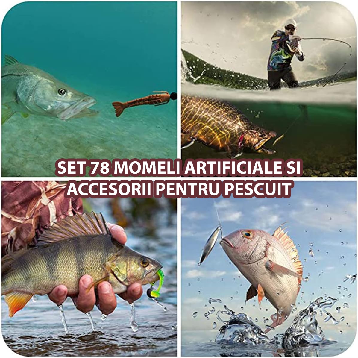 Set 78 momeli artificiale si accesorii pentru pescuit