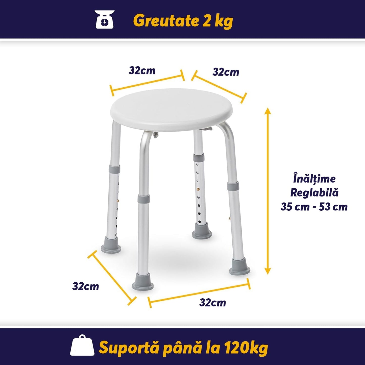 Scaun de baie sau dus portabil si antiderapant 0744343586943
