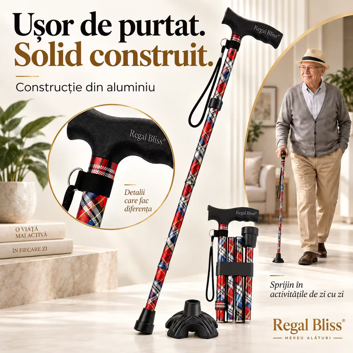 Baston ortopedic de sprijin pliabil rosu