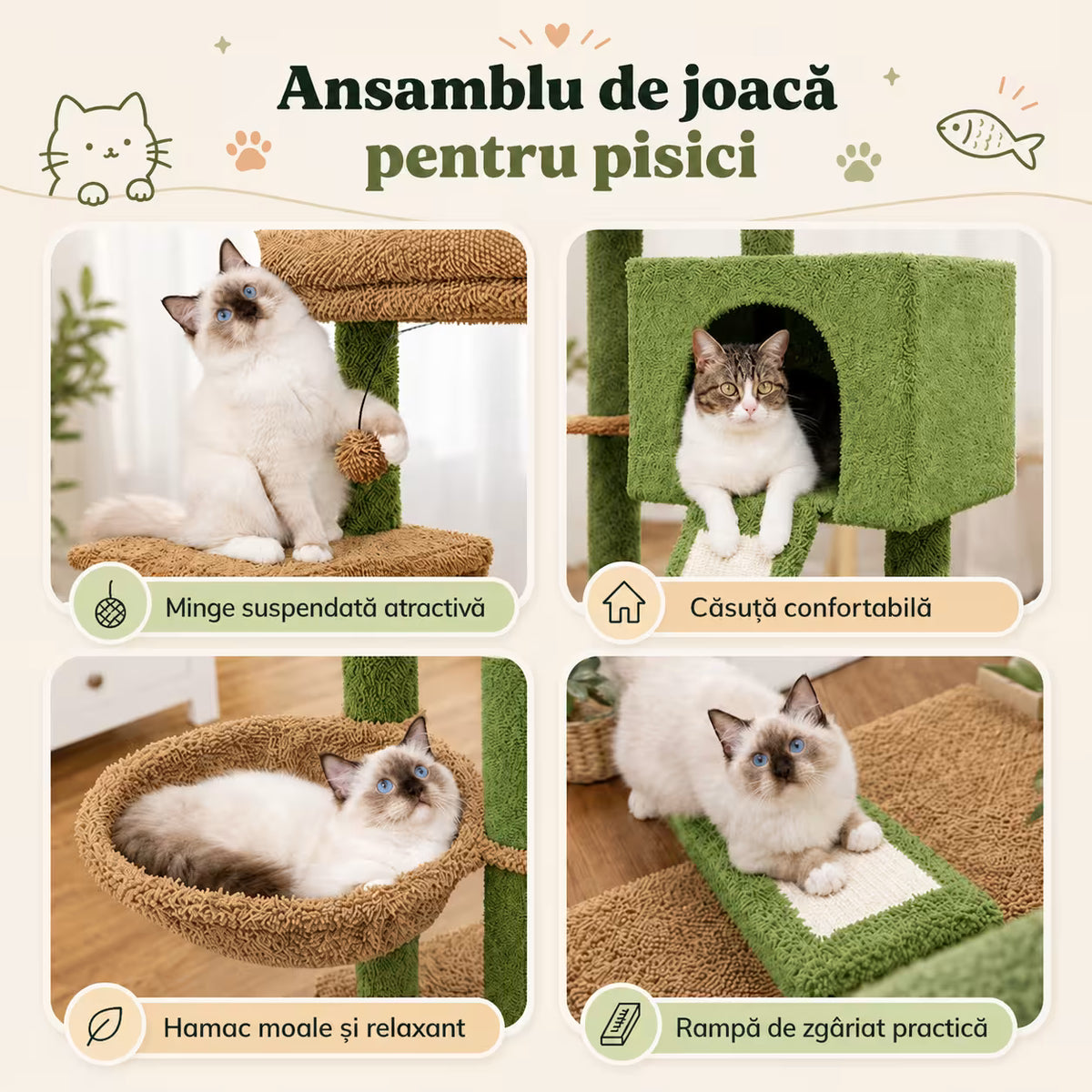 Ansamblu de joaca pentru pisici - Cactus