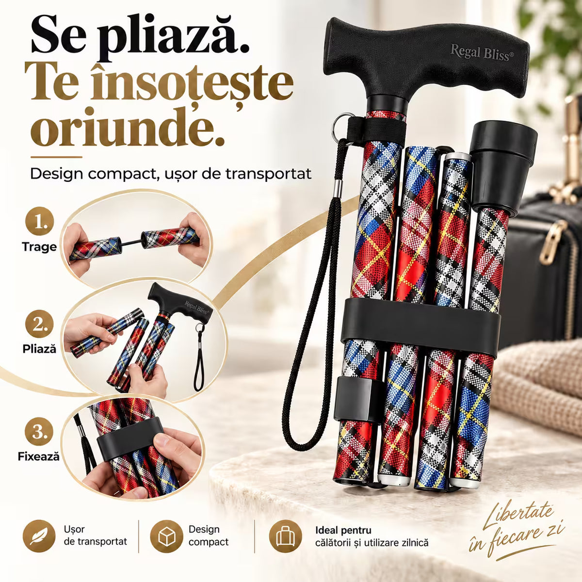 Baston ortopedic de sprijin pliabil rosu