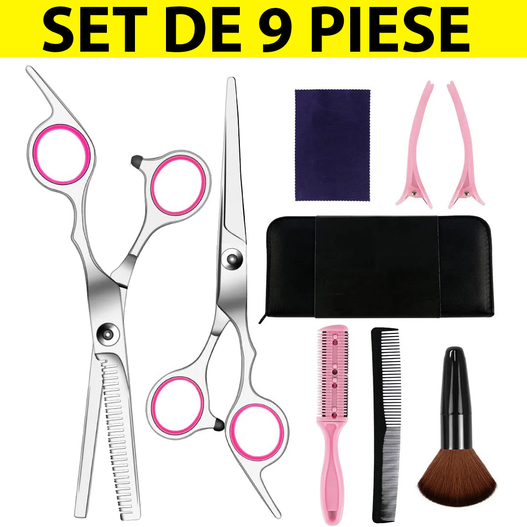 Foarfece profesionale de tuns si filat roz