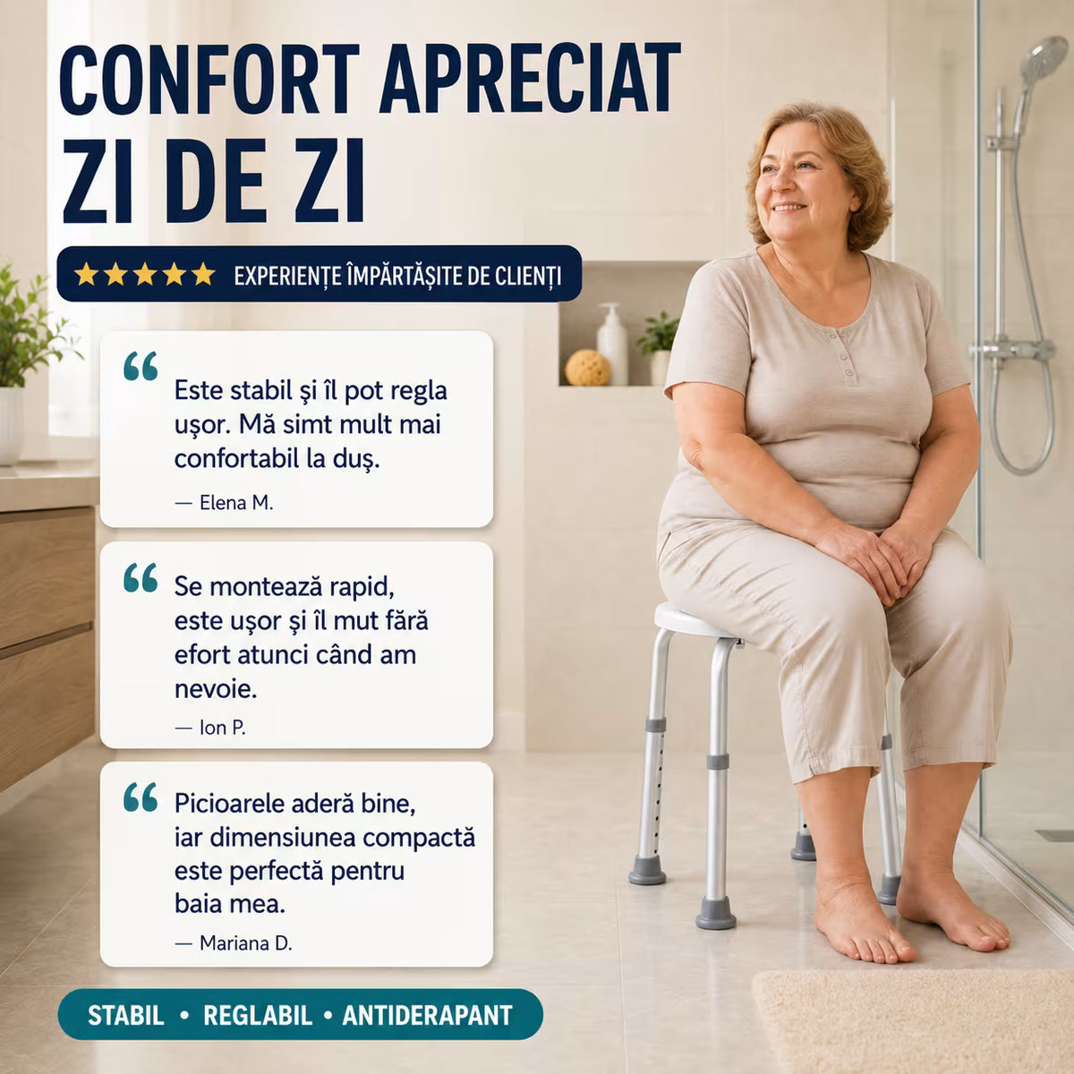 Scaun de baie sau dus portabil si antiderapant