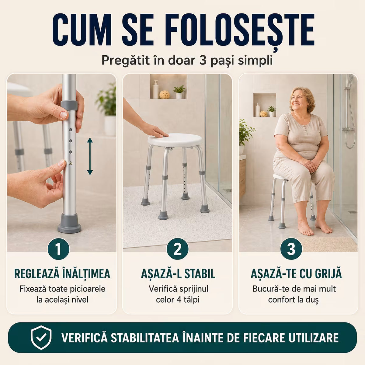 Scaun de baie sau dus portabil si antiderapant