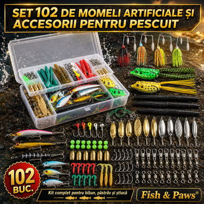 Set 102 momeli artificiale si accesorii pentru pescuit