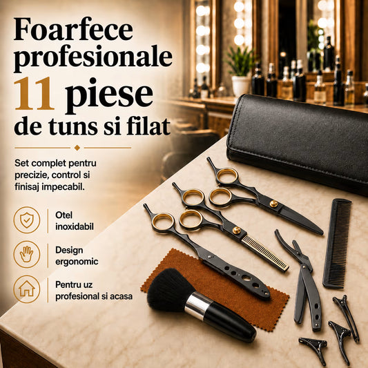 Foarfece profesionale de tuns si filat 11 piese