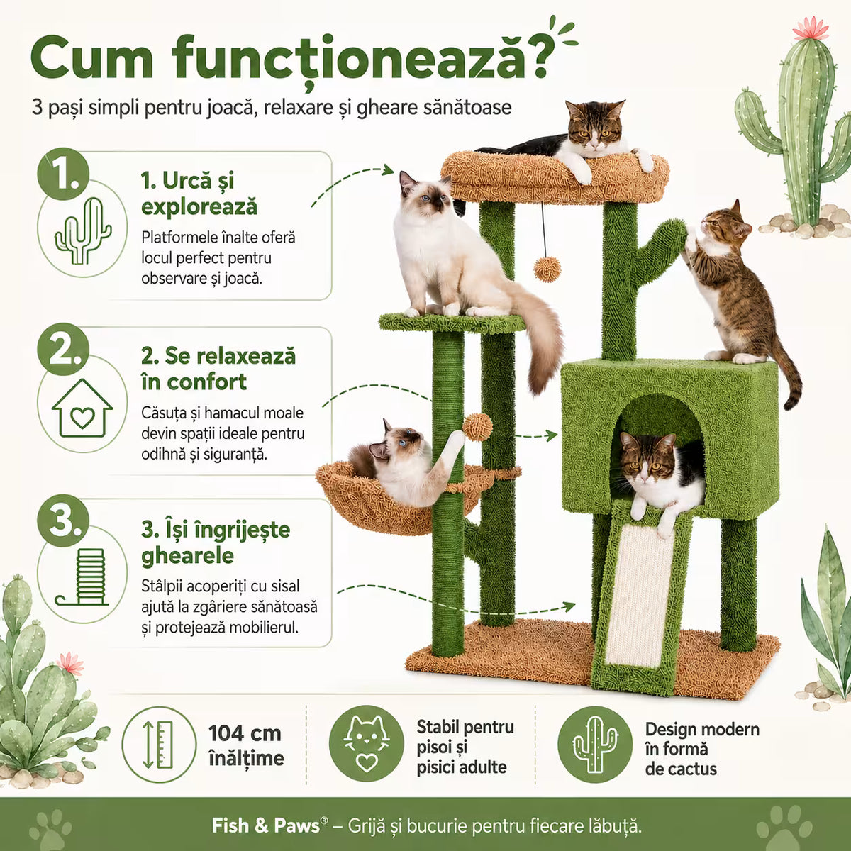 Ansamblu de joaca pentru pisici - Cactus