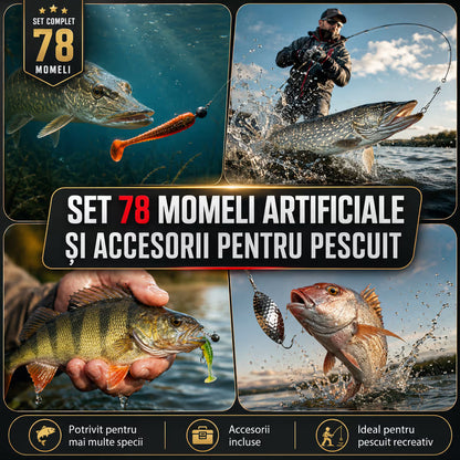 Set 78 momeli artificiale si accesorii pentru pescuit