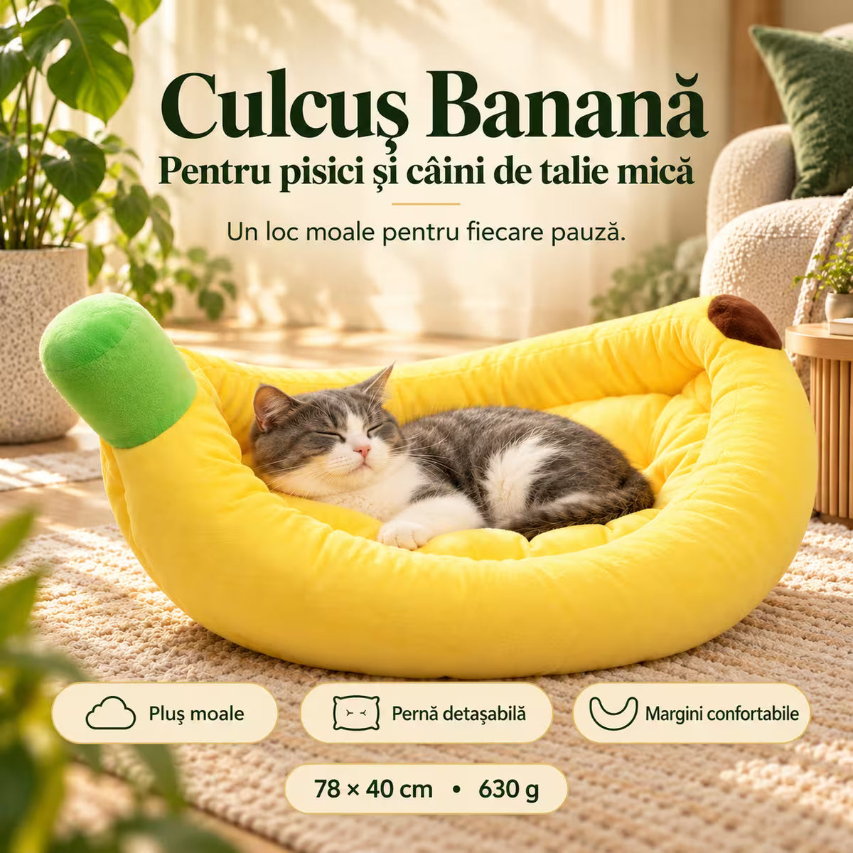 Culcus banana pentru caini si pisici