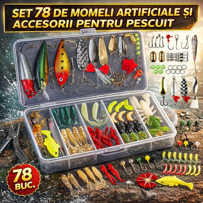 Set 78 momeli artificiale si accesorii pentru pescuit 0744343586295