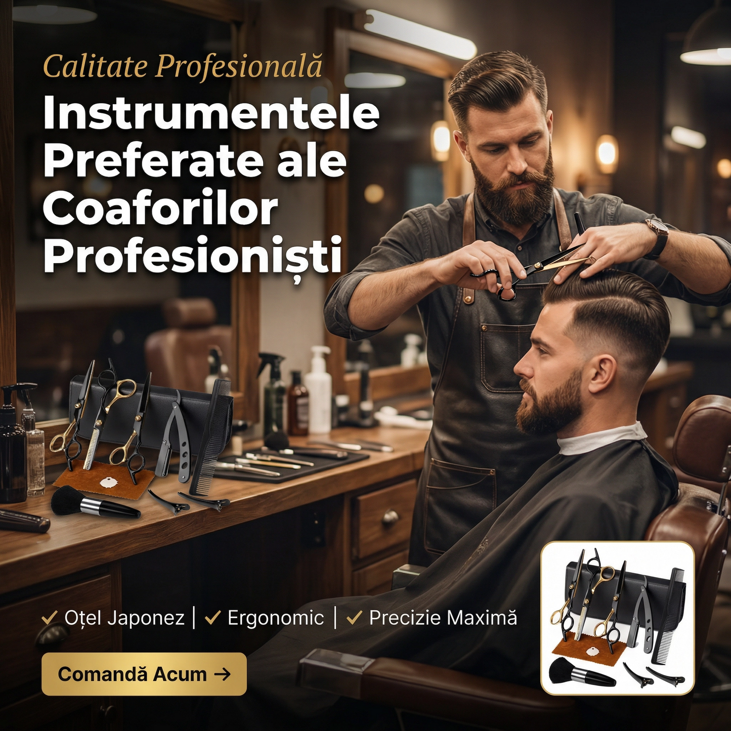Foarfece profesionale de tuns si filat 11 piese