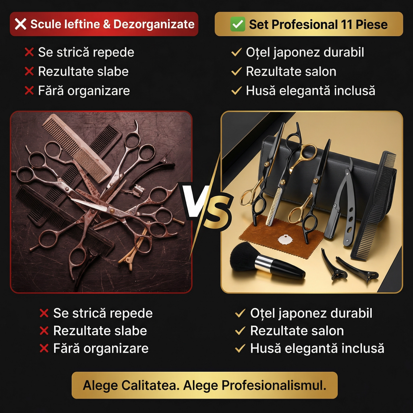 Foarfece profesionale de tuns si filat 11 piese