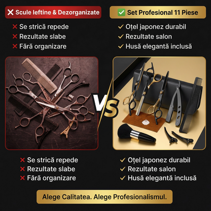 Foarfece profesionale de tuns si filat 11 piese