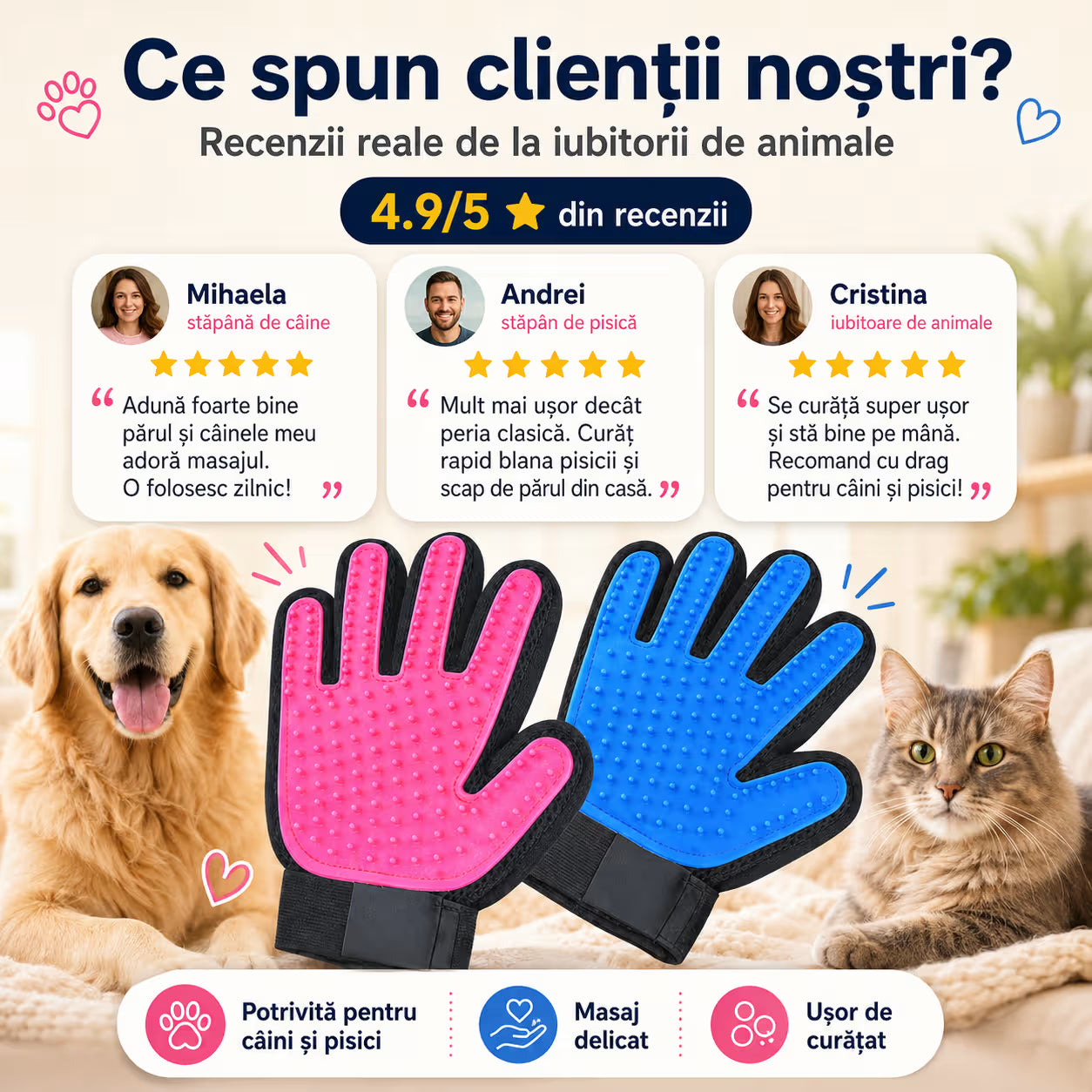 Manusi tip perie pentru animale