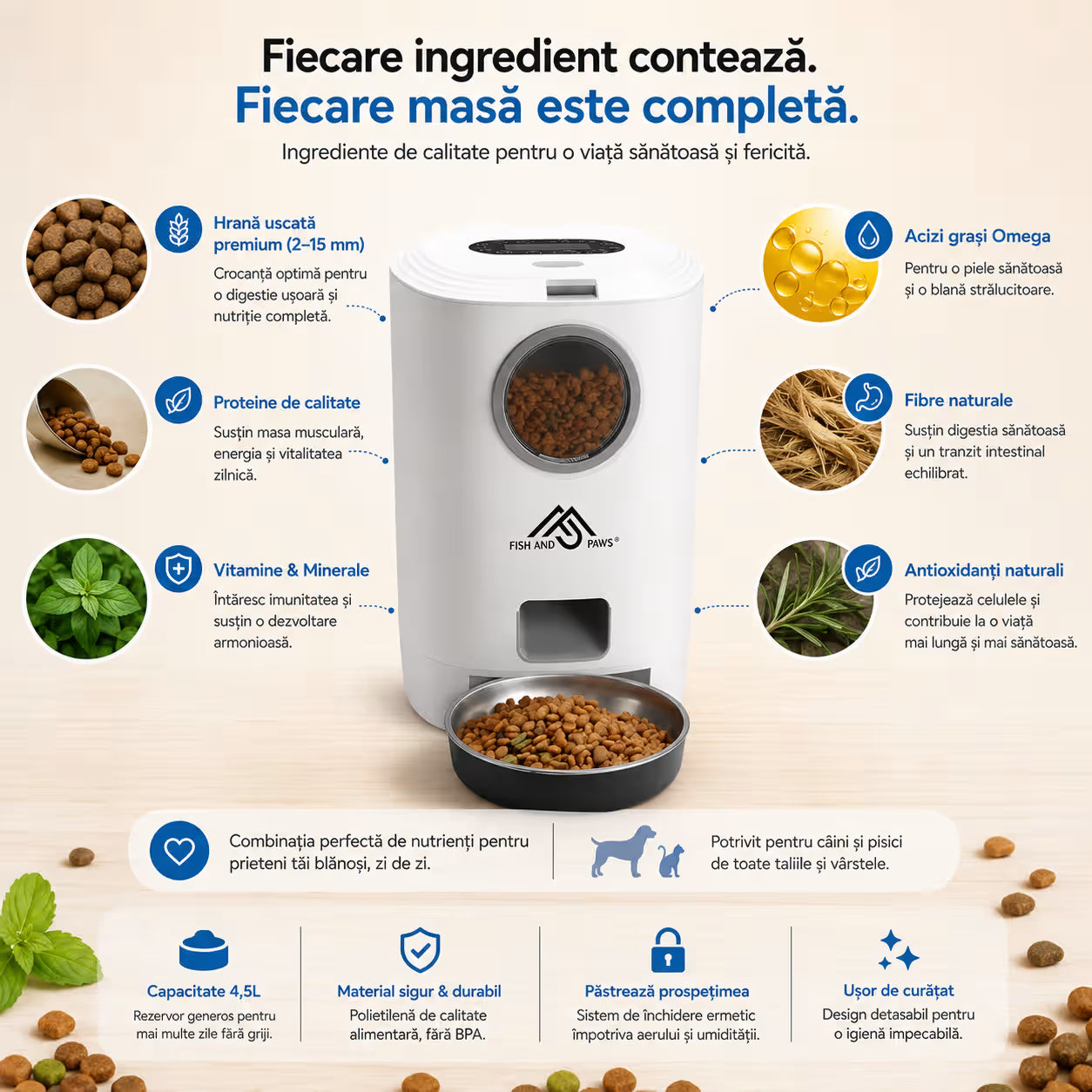 Hrănitor Automat pentru Câini și Pisici cu Inregistrare Vocala