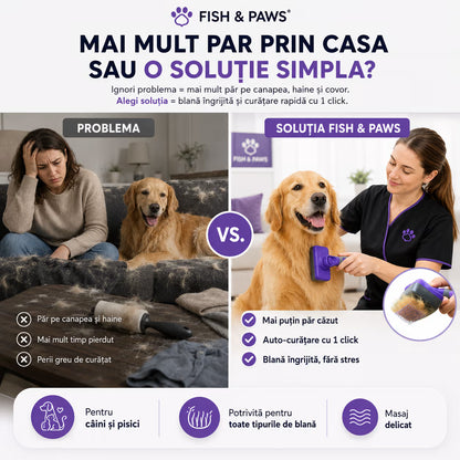 Perie pentru caini si pisici cu buton auto-curatare
