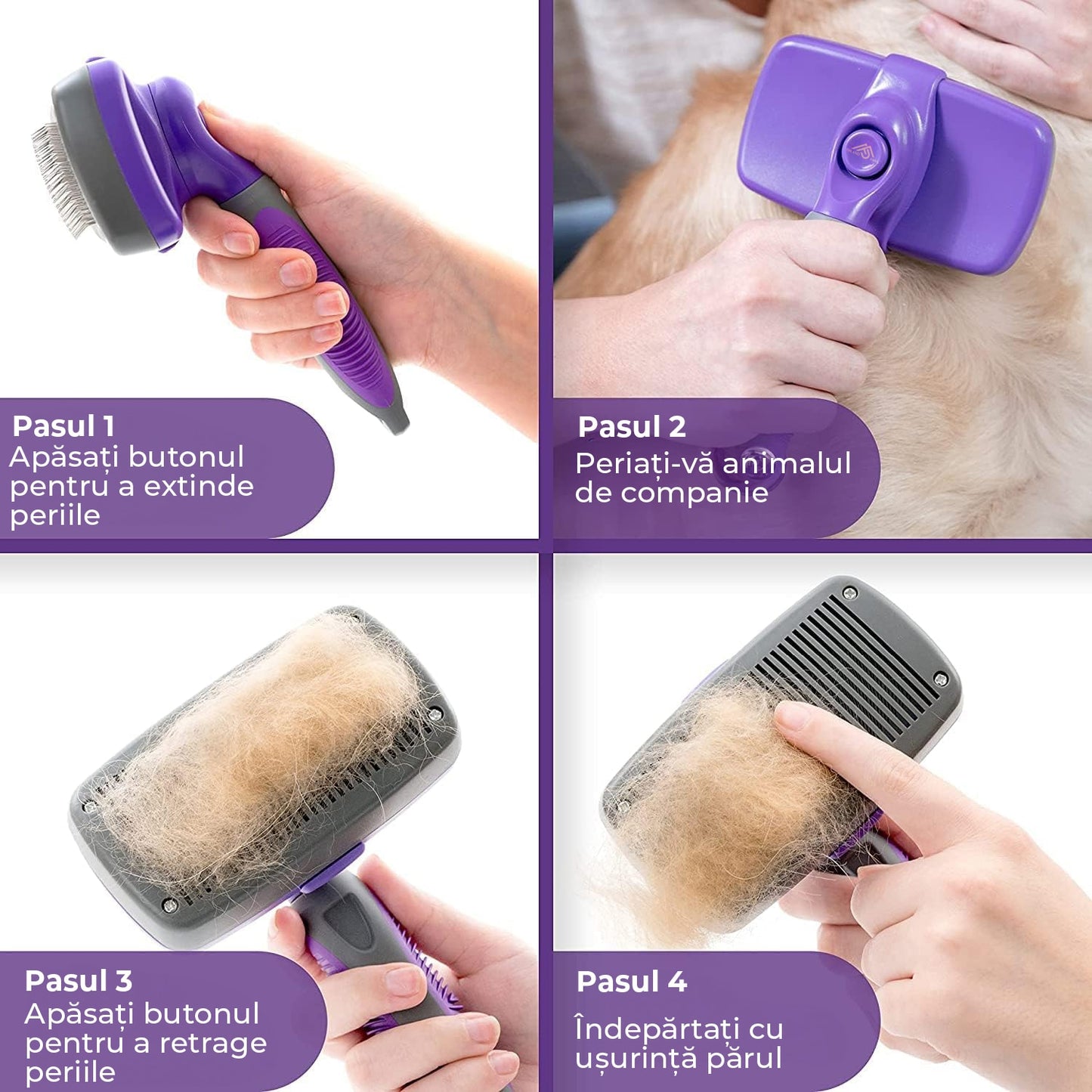 Perie pentru caini si pisici cu buton auto-curatare