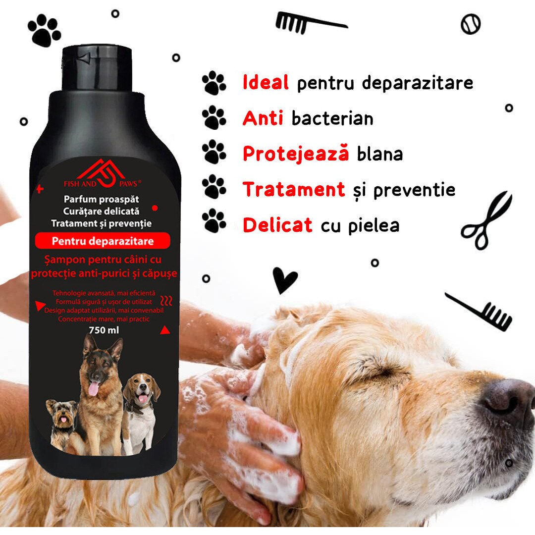 Sampon pentru caini cu protectie anti purici si capuse