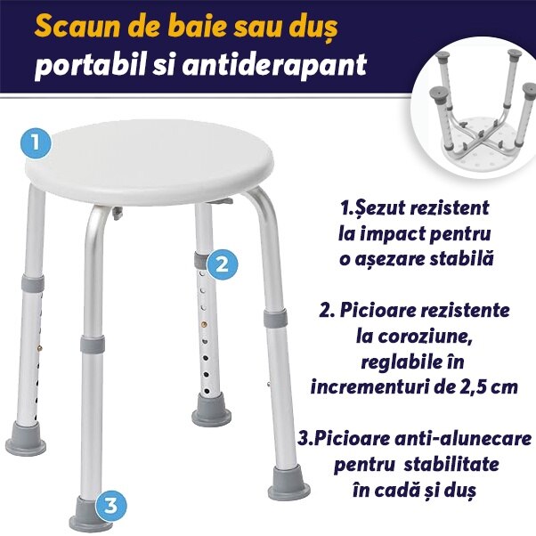 Scaun de baie sau dus portabil si antiderapant