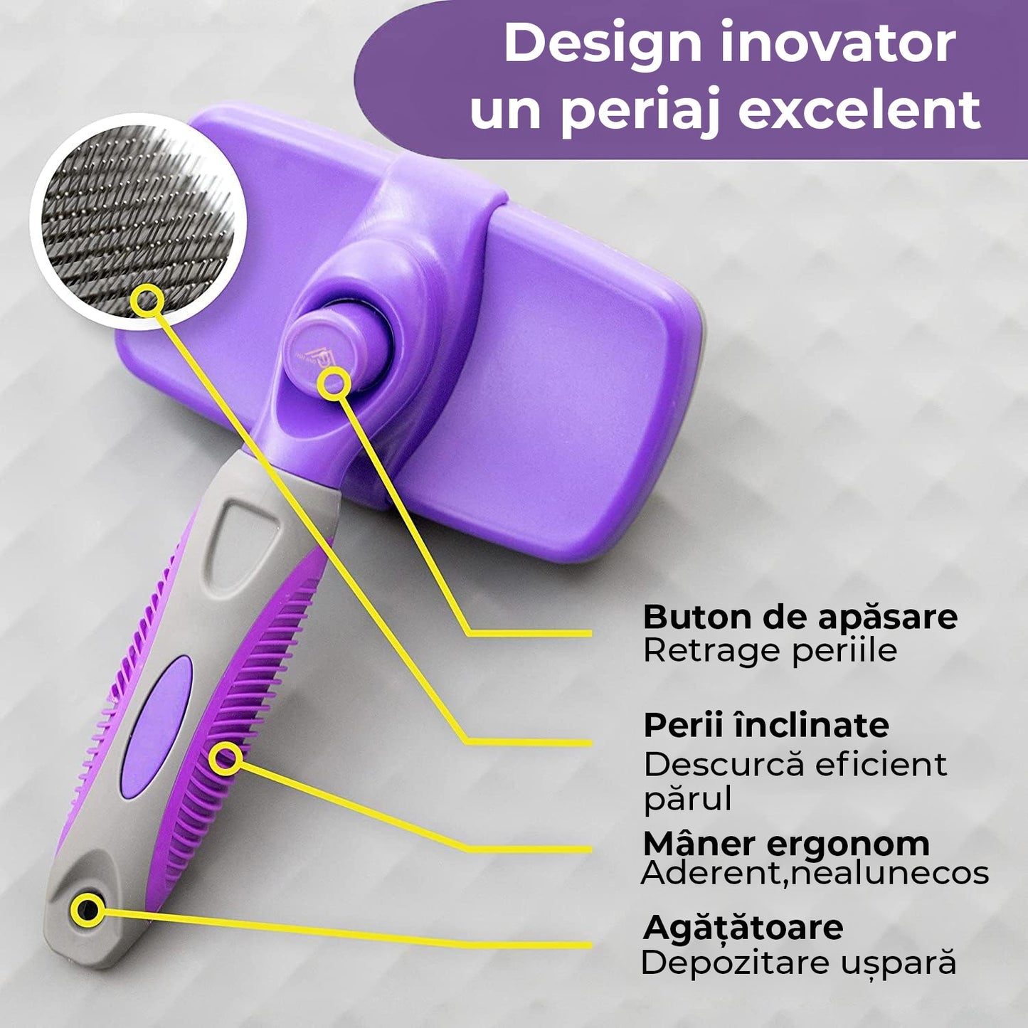 Perie pentru caini si pisici cu buton auto-curatare