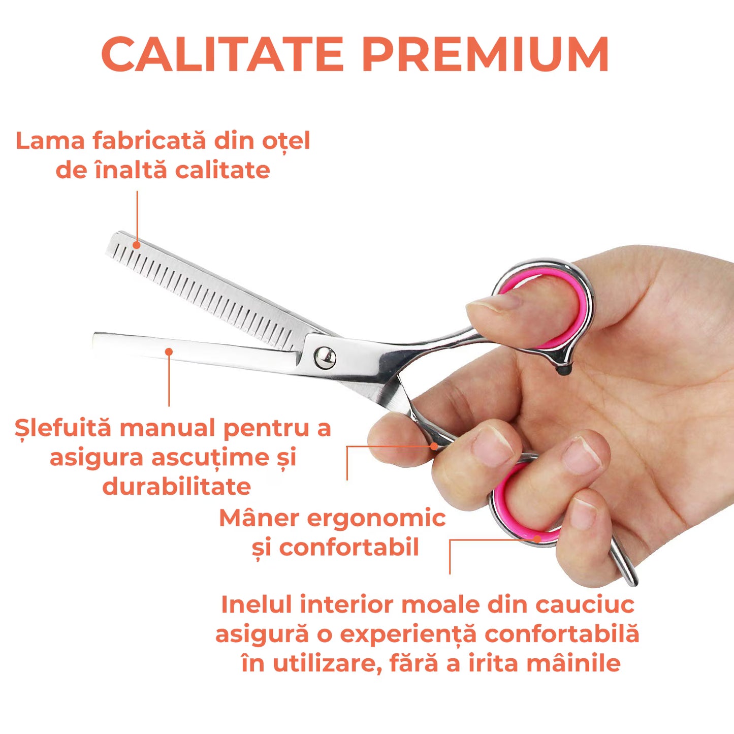 Foarfece profesionale de tuns si filat roz