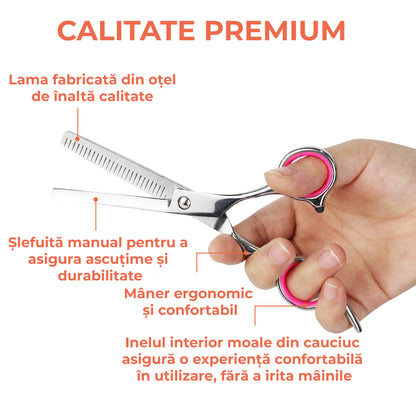 Foarfece profesionale de tuns si filat roz