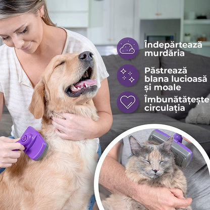 Perie pentru caini si pisici cu buton auto-curatare