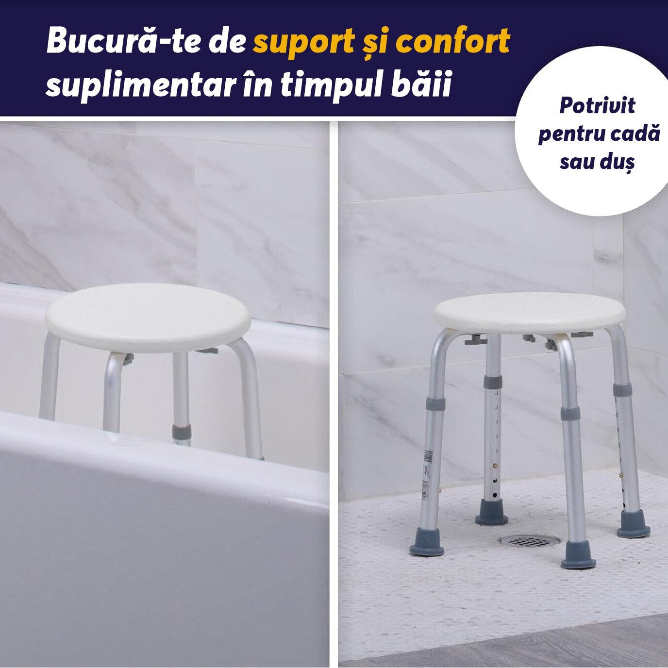 Scaun de baie sau dus portabil si antiderapant