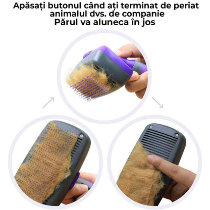 Perie pentru caini si pisici cu buton auto-curatare