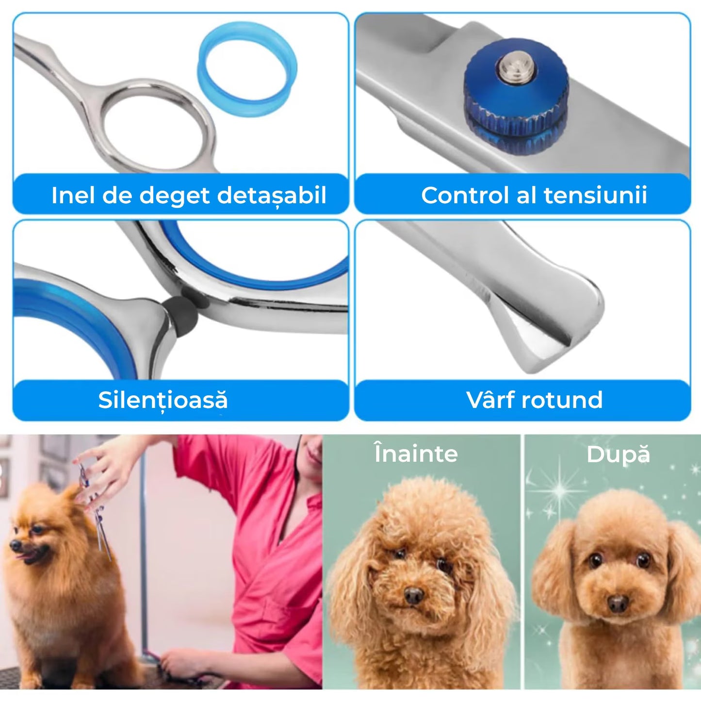 Foarfeca profesionala curbata de tuns caini, pisici