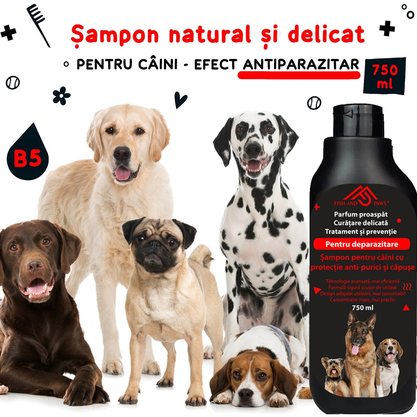 Sampon pentru caini cu protectie anti purici si capuse