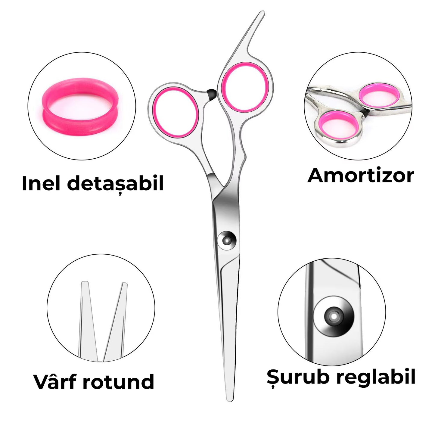 Foarfece profesionale de tuns si filat roz