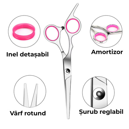 Foarfece profesionale de tuns si filat roz
