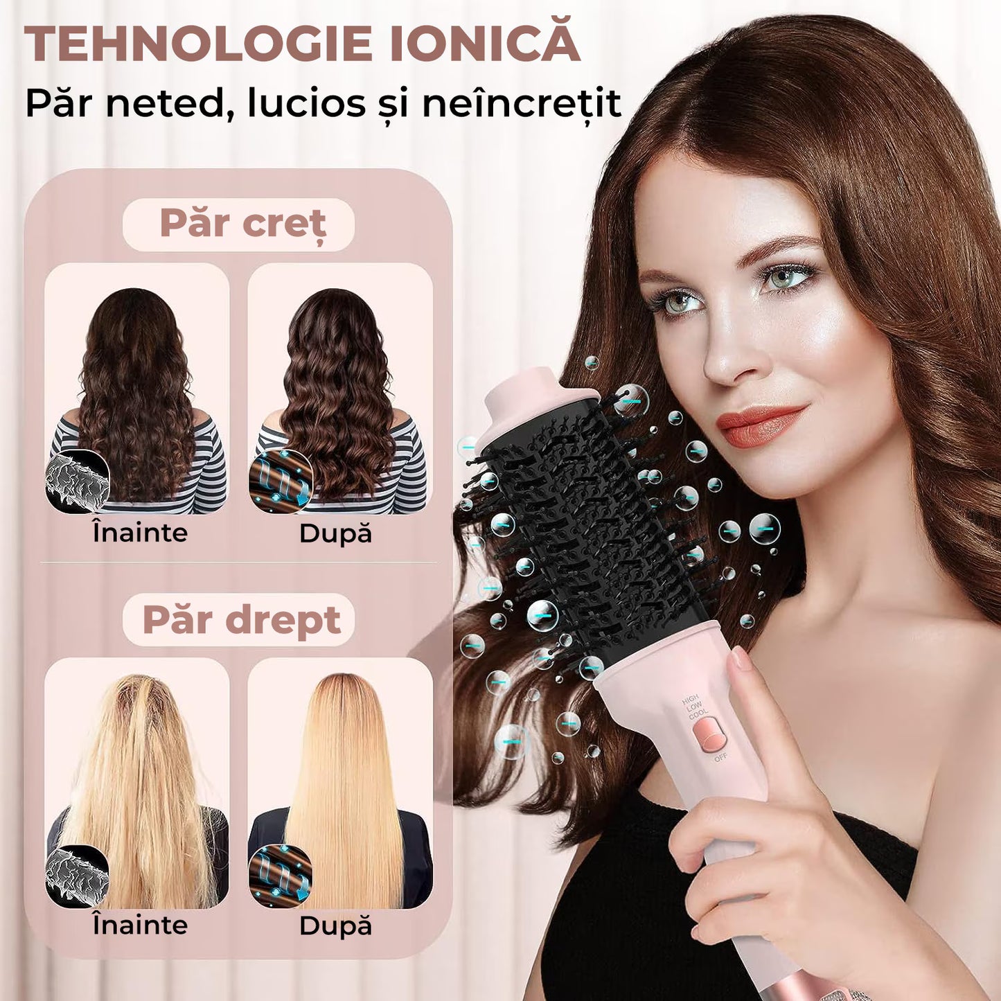 Perie electrica de par cu ionizare negativa