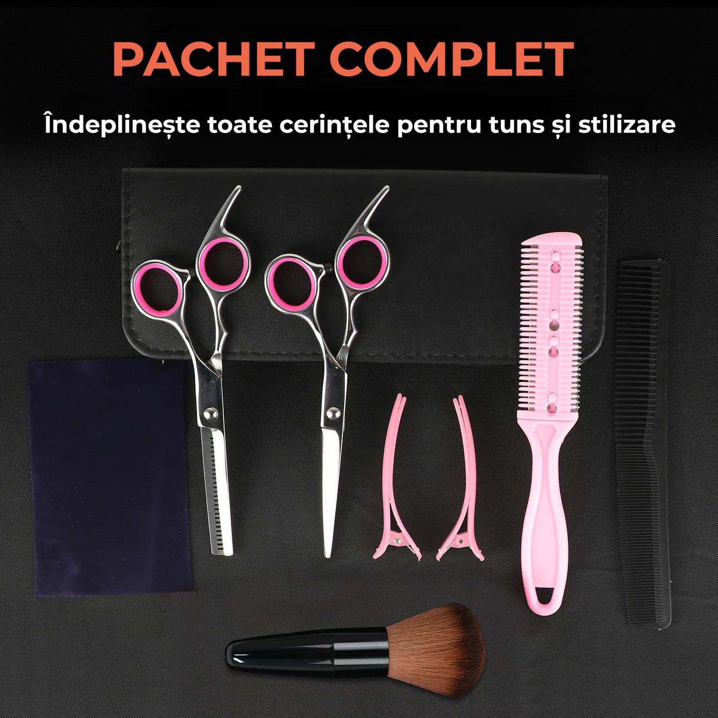 Foarfece profesionale de tuns si filat roz