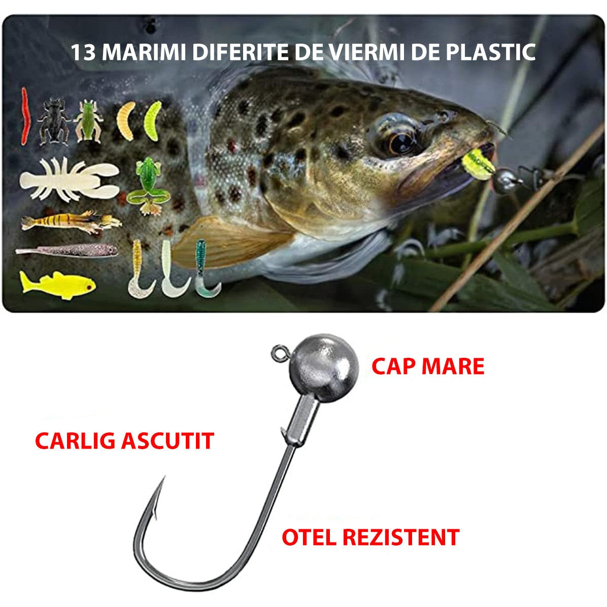 Set 78 momeli artificiale si accesorii pentru pescuit