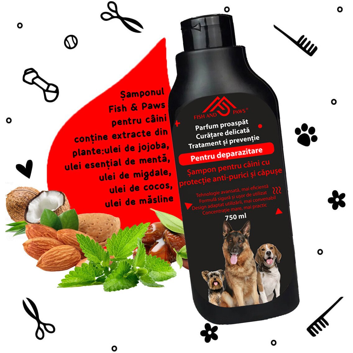 Sampon pentru caini cu protectie anti purici si capuse