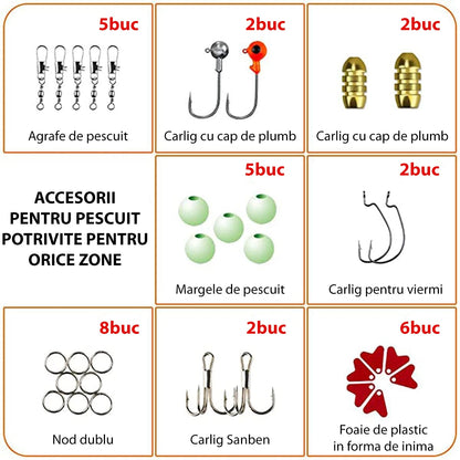 Set 78 momeli artificiale si accesorii pentru pescuit