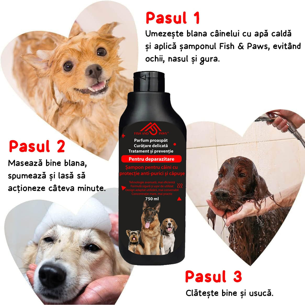 Sampon pentru caini cu protectie anti purici si capuse