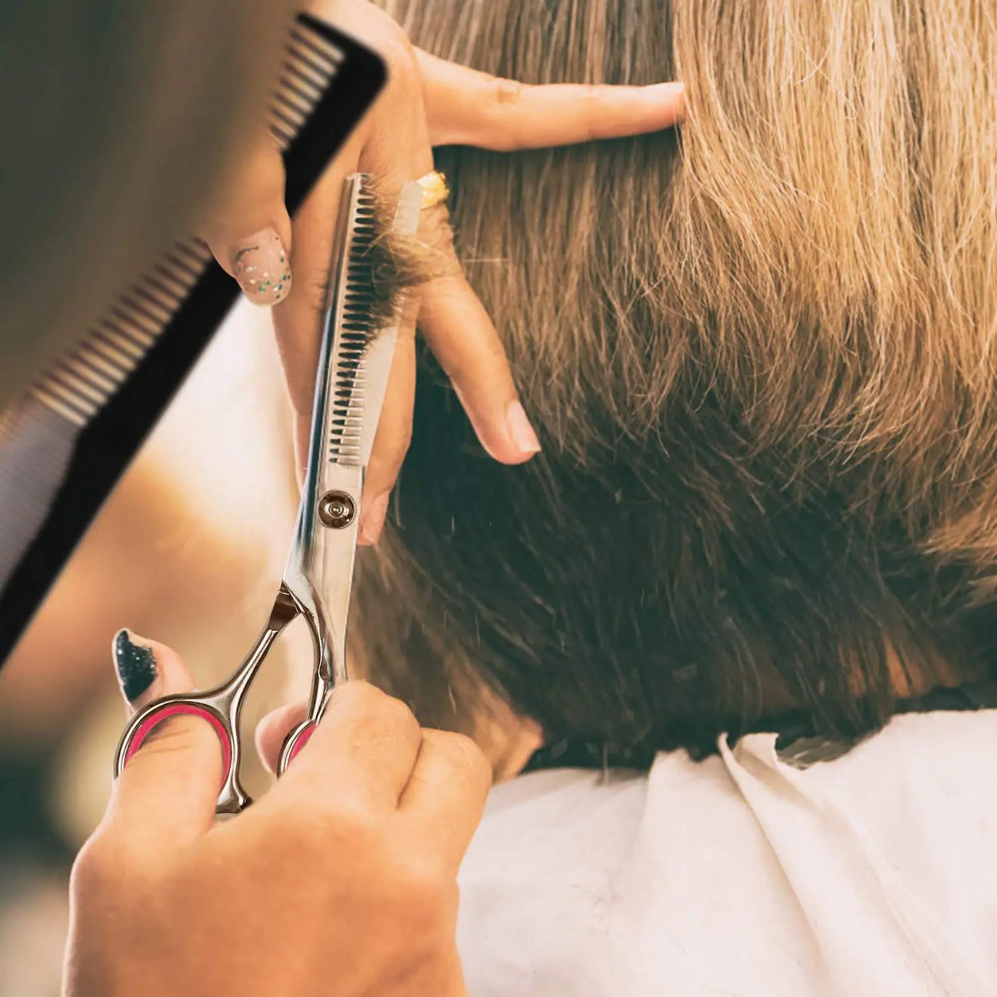 Foarfece profesionale de tuns si filat roz